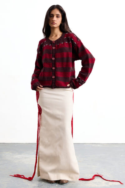 Taarini Anand White and red crochet skirt TAARJUL26D150573