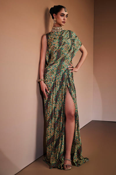 The Royaleum Atelier Multicolour printed draped gown THERJUN26D148261