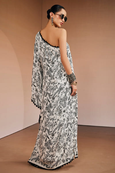 The Royaleum Atelier Black-white floral print one shoulder kaftan THERJUN26D148260