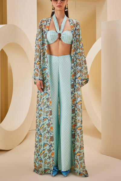 Aqua blue checkered print co-ord set