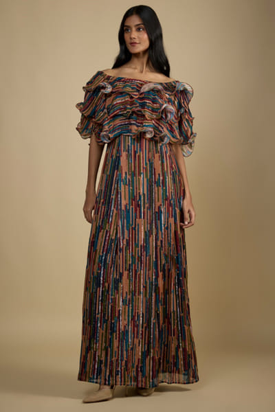 Multicolor printed ruffled dress