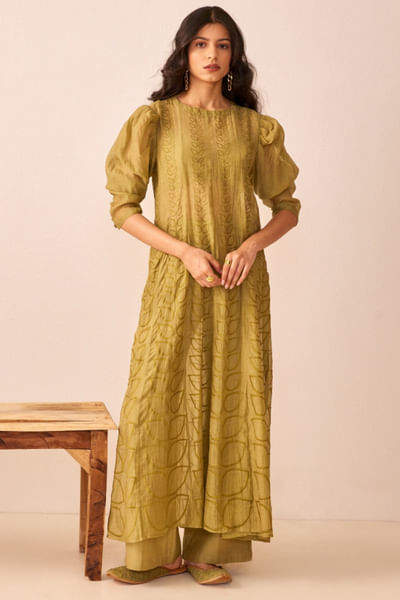 Green embroidered kurta