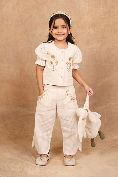 Ivory floral hand embroidered co-ord set