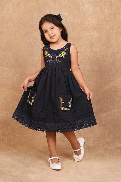 Charcoal black floral hand embroidered dress