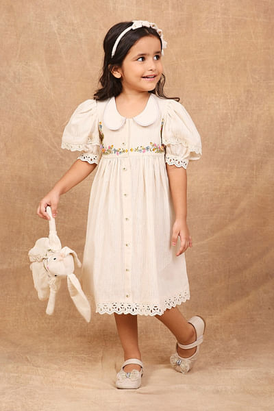 Ivory floral hand embroidered dress