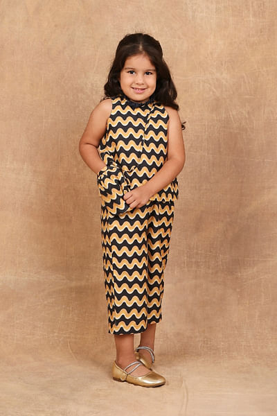 Black and mustard wavy print co-ord set