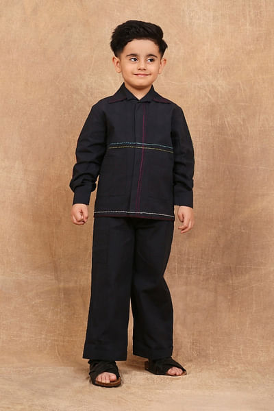 Charcoal black kantha embroidered shirt