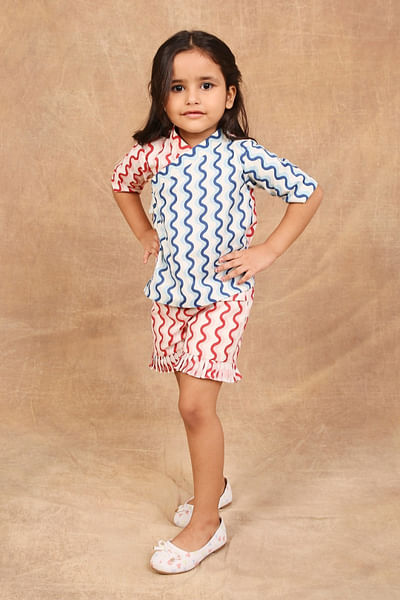 Red and blue wavy print co-ord set