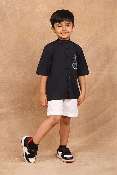 Charcoal black cycle embroidered shirt