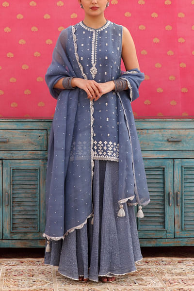 Bluish grey embroidered sharara set