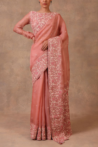 Pink embroidered sari set