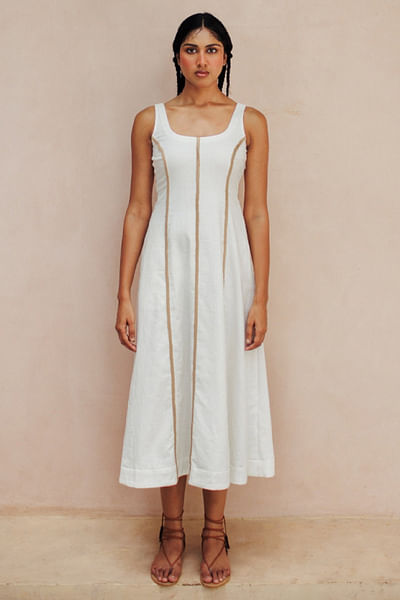 Ivory solid midi dress