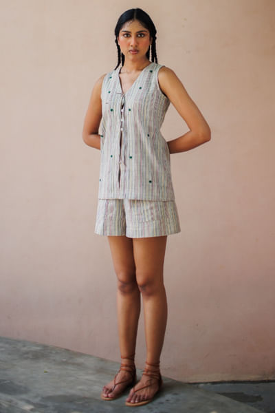 Striped high-waist shorts
