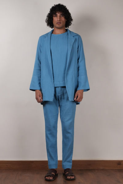 Blue crushed cotton jacket set