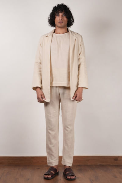 Off-white crushed cotton jacket set