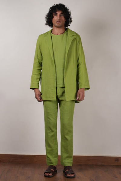Green crushed cotton jacket set