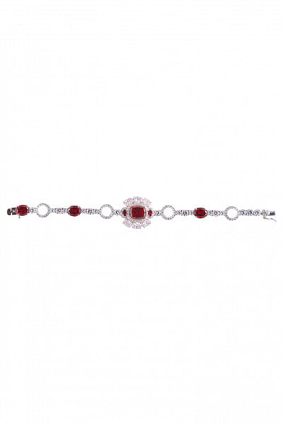 Silver-plated bracelet with red stone