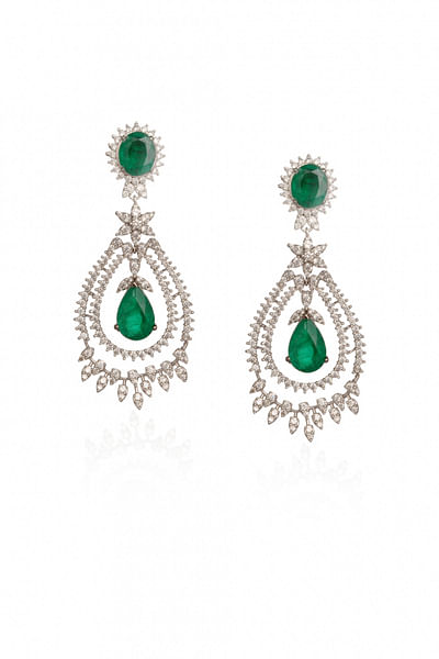 Green emerald and zirconia danglers