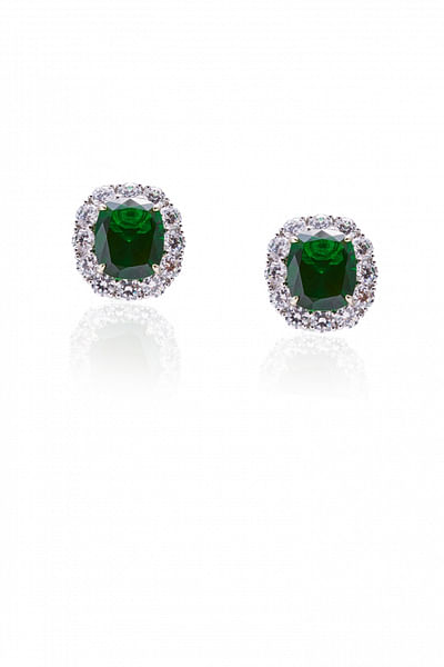 Silver and synthetic emerald earrings