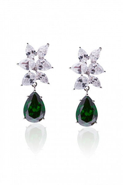 Silver and synthetic emerald earrings