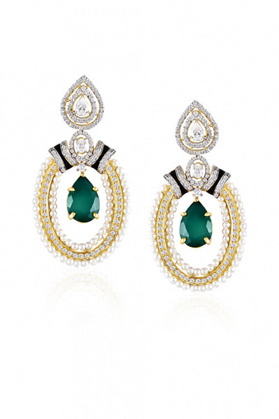 Green emerald and pearl earrings