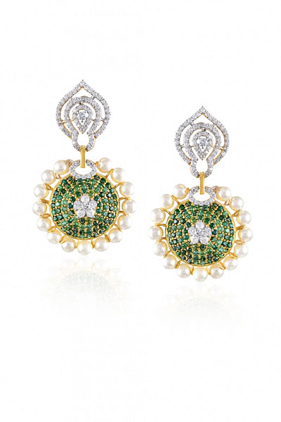 Green zirconia embellished floral earrings