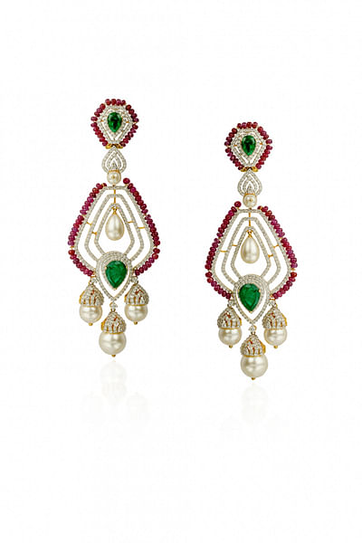 Green and red zirconia earrings