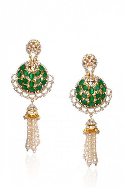 Pearl and emerald chandelier earrings
