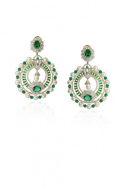 Green emerald and pearl earrings