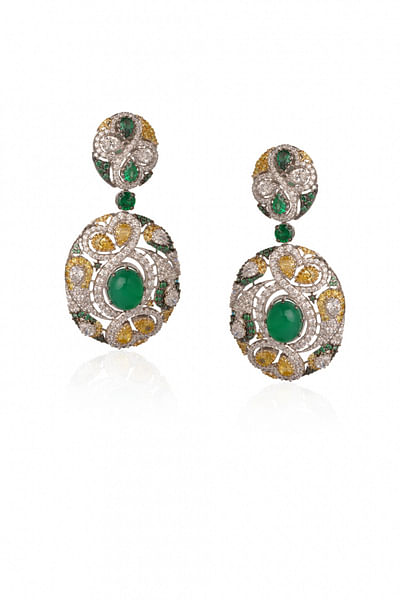 Yellow and green zirconia earrings