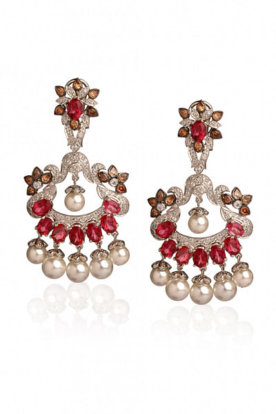 Red ruby and pearl earrings