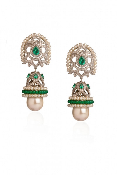 Green zirconia and pearl earrings