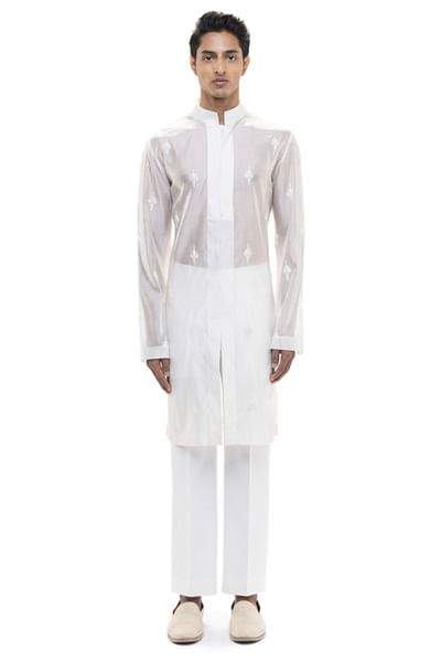 White thread work kurta set