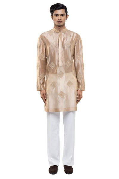 Beige thread work kurta set