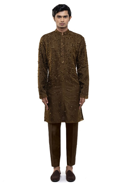 Brown embroidered kurta set