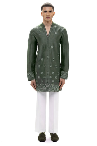 Green appliqued kurta set