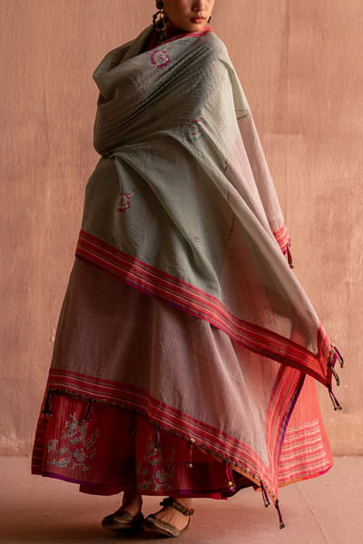Green handblock printed dupatta