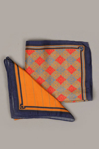 Solid orange and grey printed pocket square set