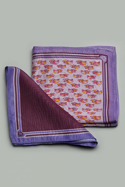 Solid purple and printed pocket square set