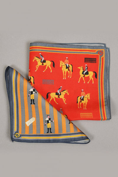Red and orange printed pocket square set