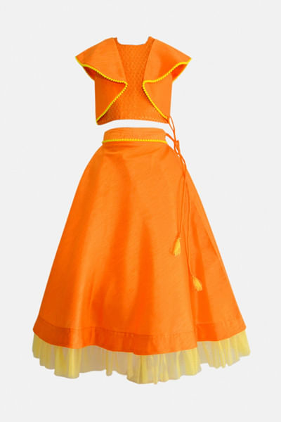 Orange crop top and skirt set