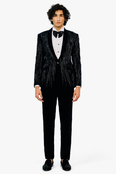 Midnight blue crystal embellished tuxedo
