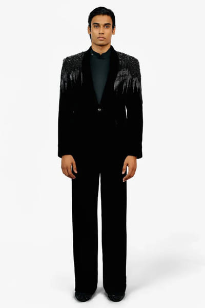 Midnight blue crystal embroidered tuxedo