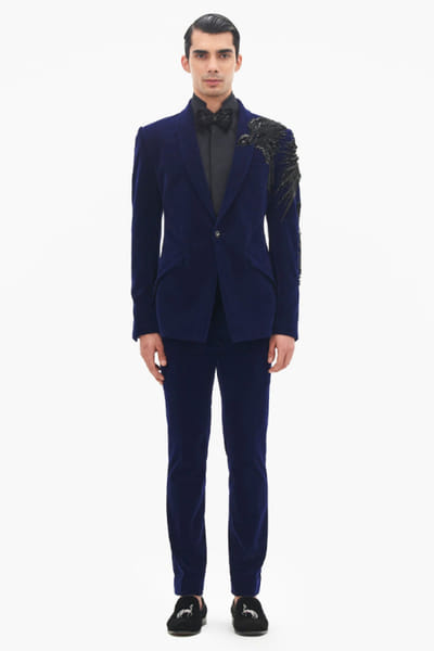Sapphire 3D bird embroidered tuxedo
