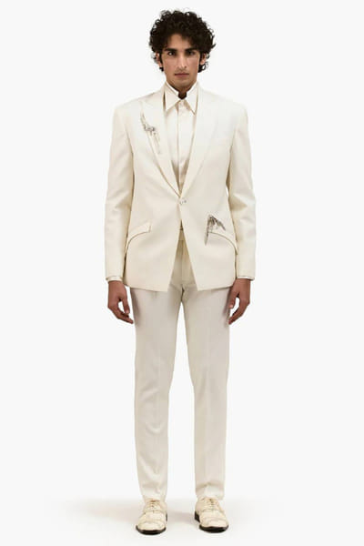 Ecru metallic drip tuxedo