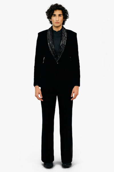 Black sequin embroidered tuxedo