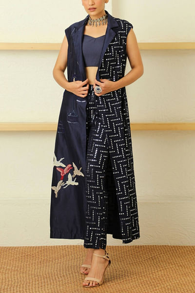 Indigo embellished jacket and pants