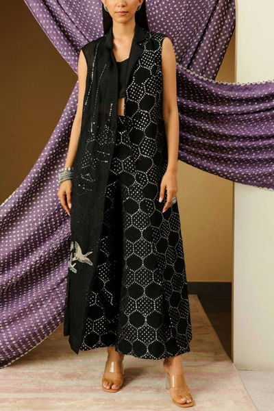 Mirror embellished long jacket and pants