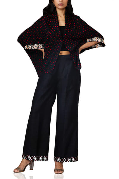 Black embroidered short overlay