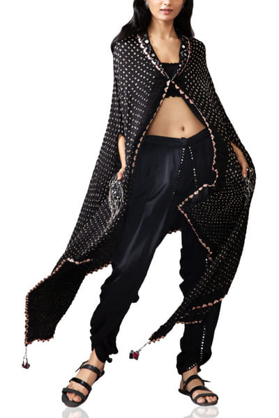 Black bandhani tux collar cape
